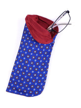 Electric Blue Printed Silk Glasses Case with Brown Flap
